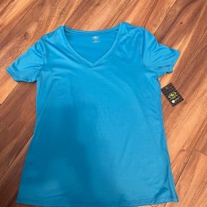 Athletic Works Women Activewear Top
Large Blue T-Shirt Short Sleeve V 
Tee (M)